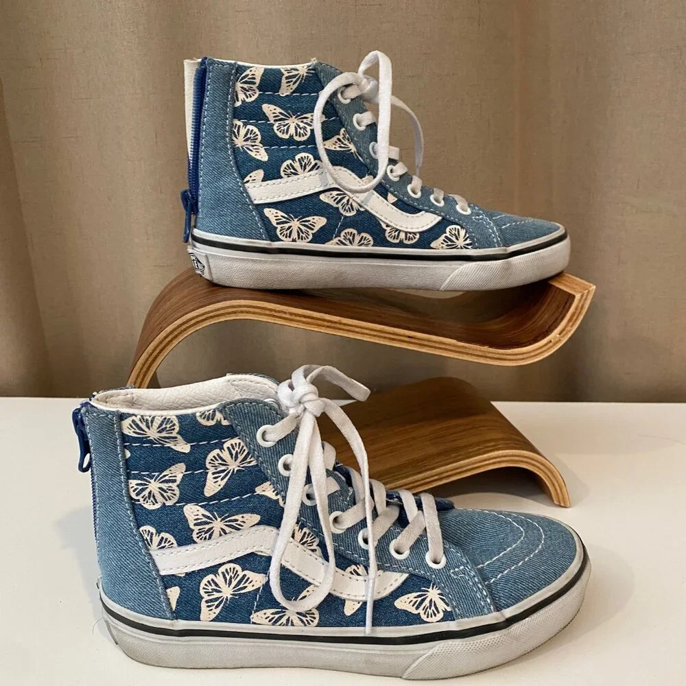 Vans‎ Sk8-Hi Zip Denim Sneakers – Butterfly Print, Youth Size 1